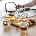 Glass Tea Set with Tray - Borosilicate Teapot & 4 Cups