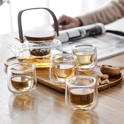Glass Tea Set with Tray - Borosilicate Teapot & 4 Cups