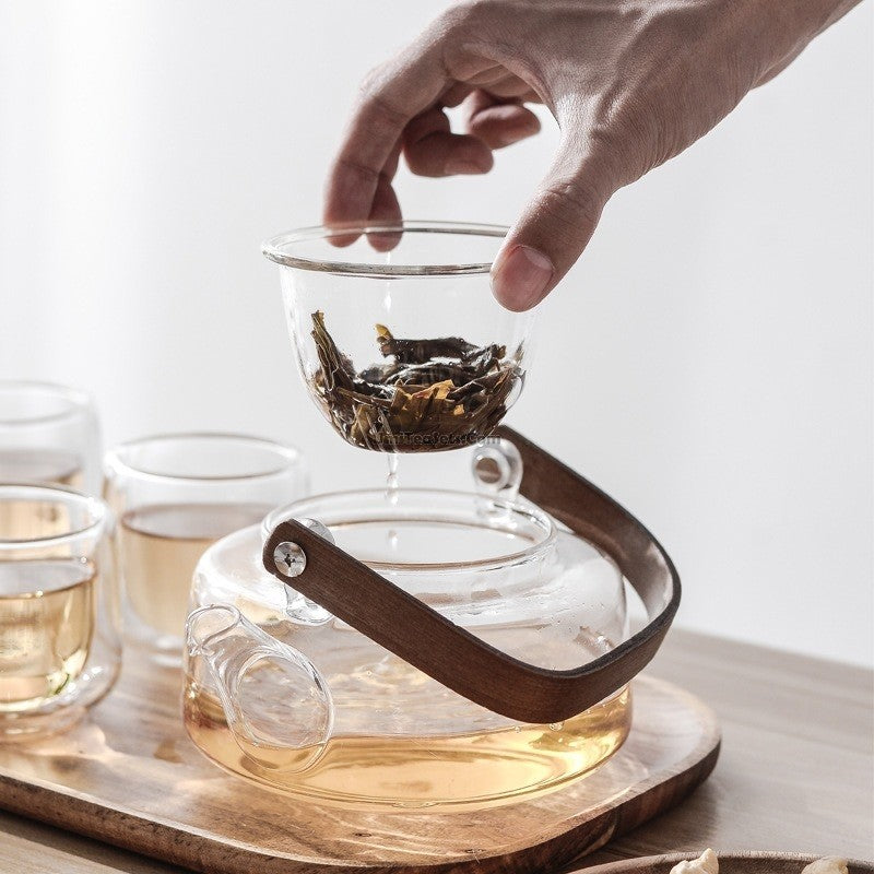 Glass Tea Set with Tray - Borosilicate Teapot & 4 Cups