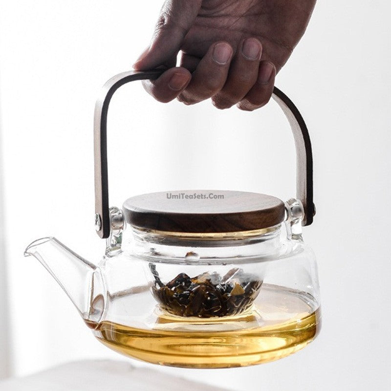 Glass Tea Set with Tray - Borosilicate Teapot & 4 Cups