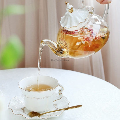 British Afternoon Tea Set With Warmer Glass Rose Embossed 21pc