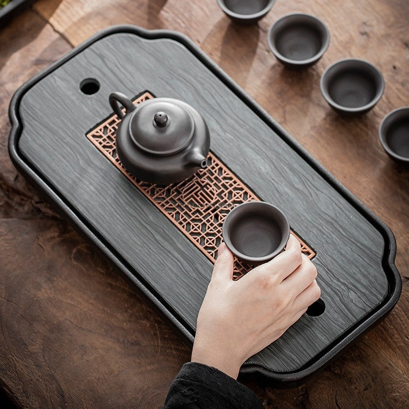 Gongfu Tea Tray Black Ceramic With Drainage 42.5cm