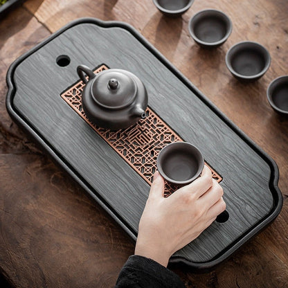 Gongfu Tea Tray Black Ceramic With Drainage 42.5cm
