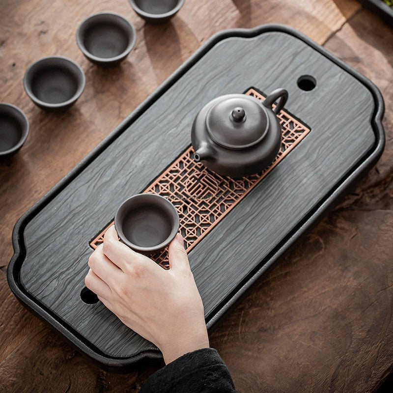 Gongfu Tea Tray Black Ceramic With Drainage 42.5cm