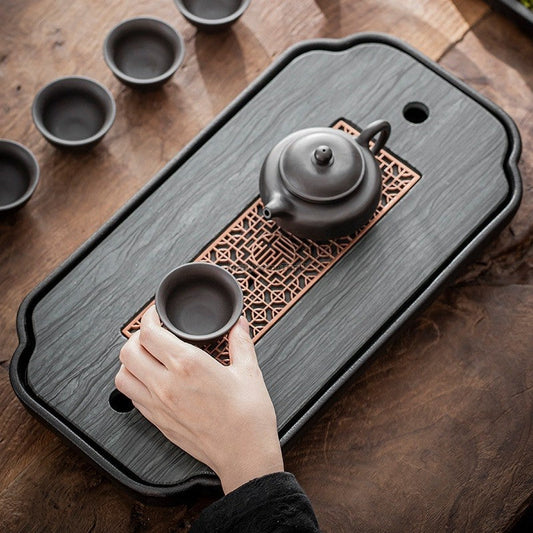 Gongfu Tea Tray Black Ceramic With Drainage 42.5cm