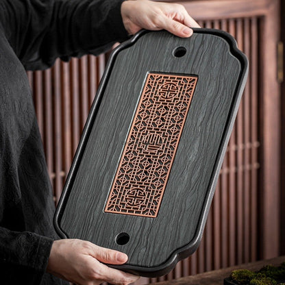 Gongfu Tea Tray Black Ceramic With Drainage 42.5cm