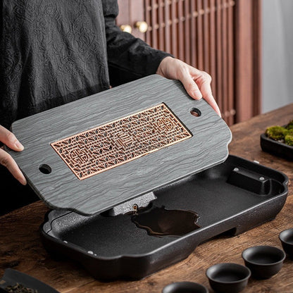 Gongfu Tea Tray Black Ceramic With Drainage 42.5cm