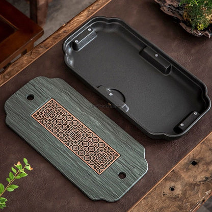 Gongfu Tea Tray Black Ceramic With Drainage 42.5cm