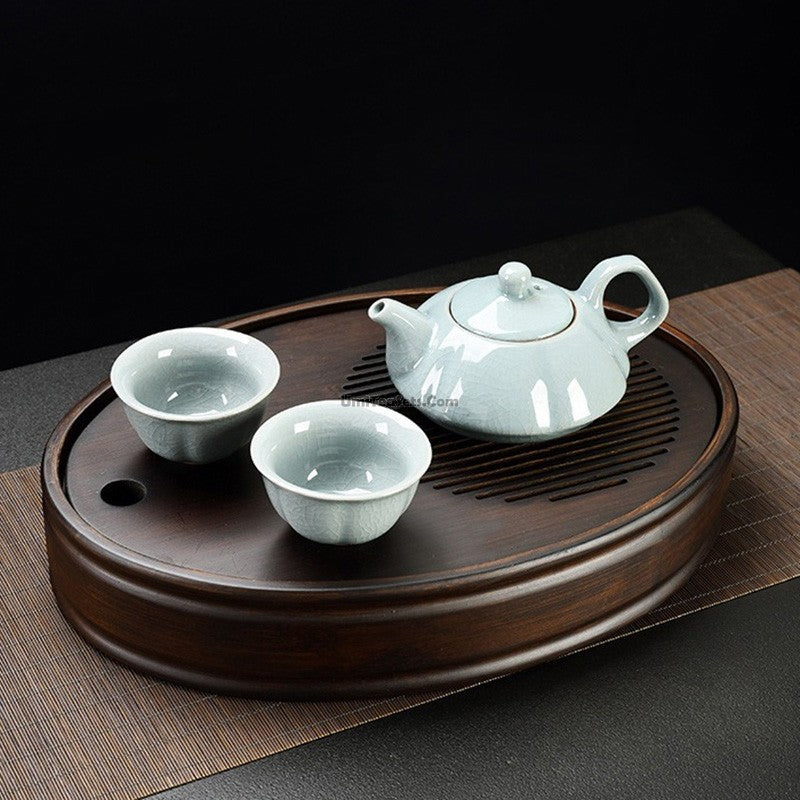 Bamboo Tea Tray Gongfu Drainage System Walnut Brown