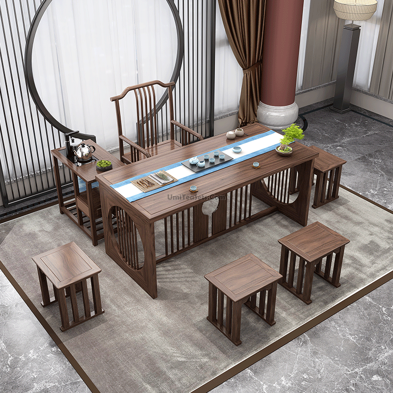 Gongfu Tea Table Sassafras Wood Set with Chairs