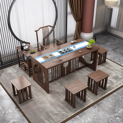 Gongfu Tea Table Sassafras Wood Set with Chairs